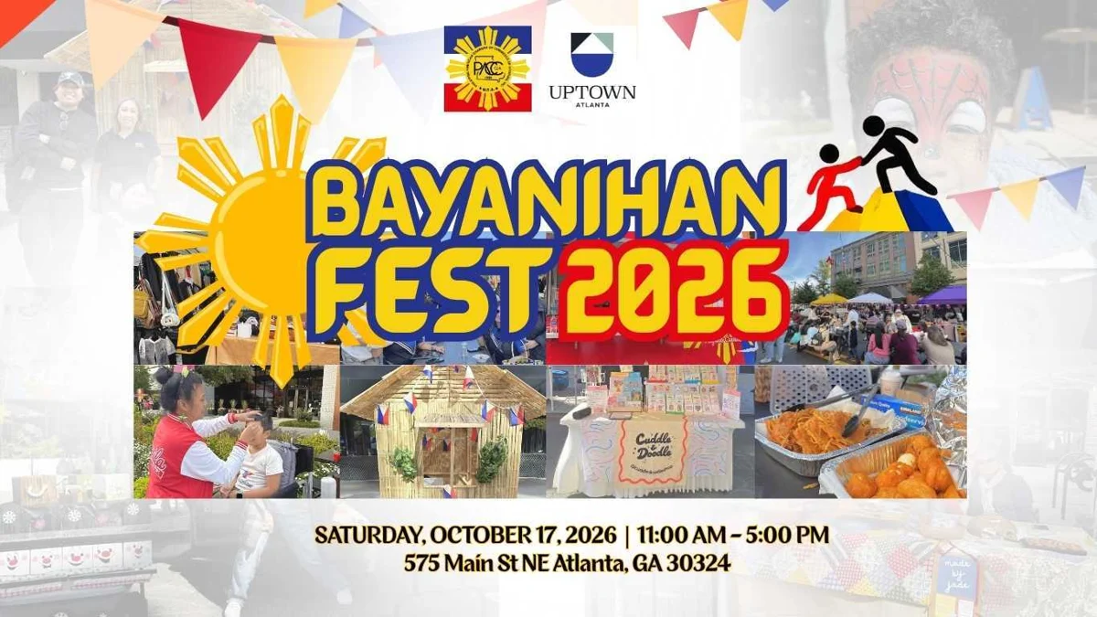 Official 2026 Bayanihan Fest promotional artwork showing October 17, 11 AM–5 PM, at Uptown Atlanta.