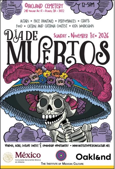 Official 2026 Día de Muertos poster for Oakland Cemetery.