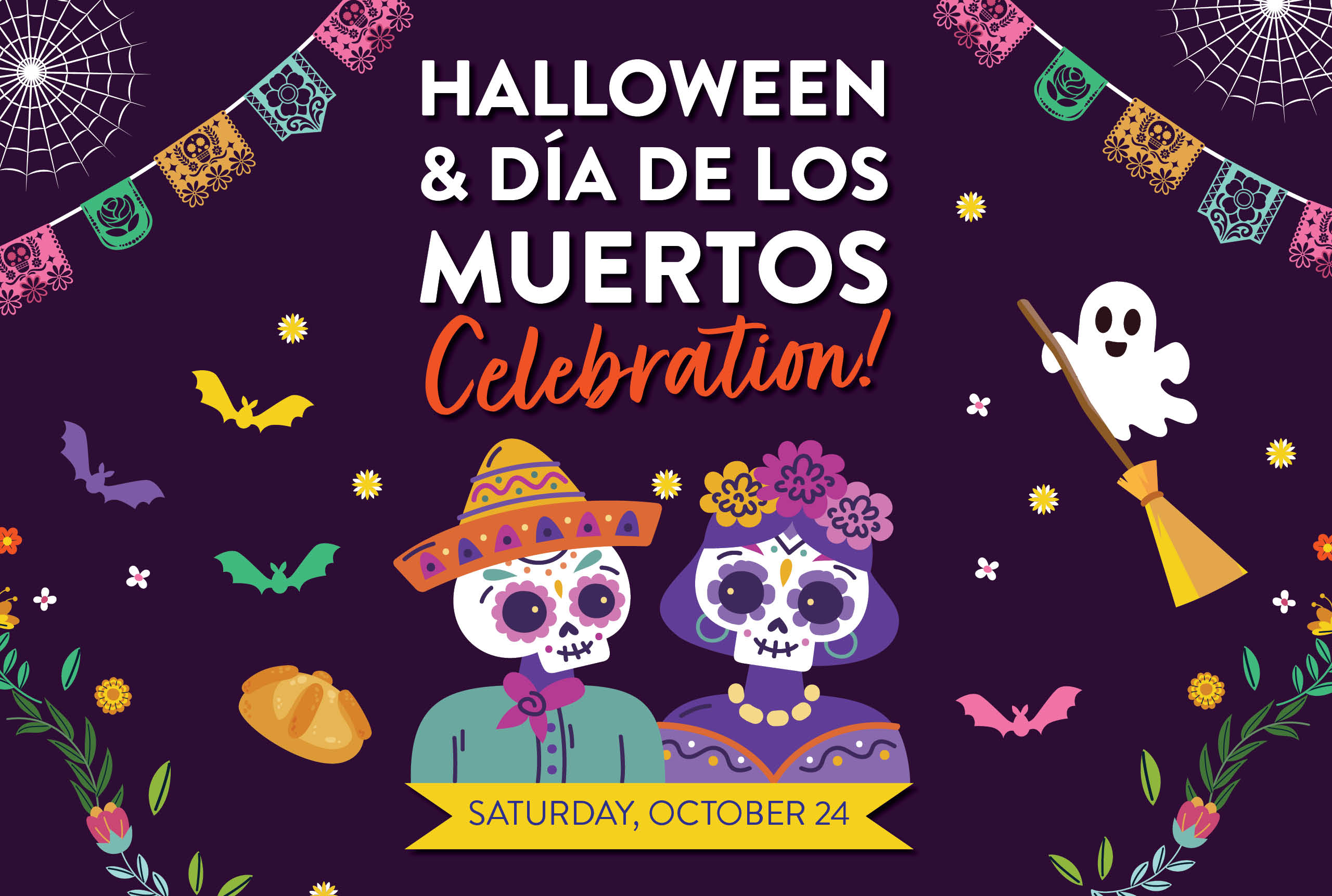 Official Halloween and Día de los Muertos celebration artwork for October 24.
