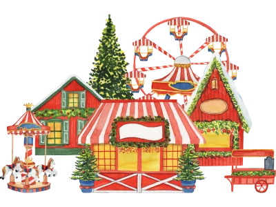 Decorative Christmas-market illustration used by the official Texas Christkindl Market site.