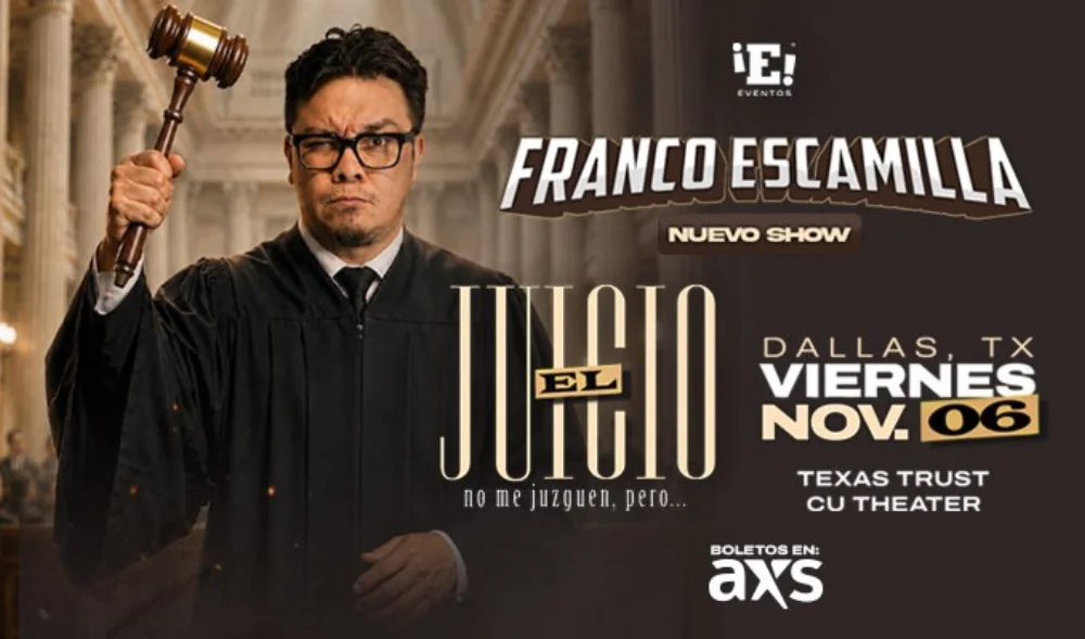 Official Franco Escamilla: El Juicio promotional image supplied by Texas Trust CU Theatre.