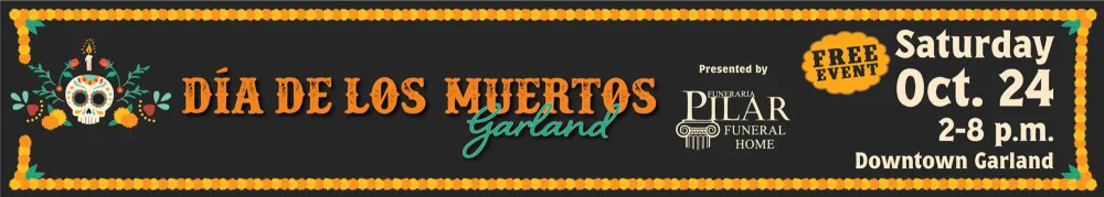 Official Garland Día de los Muertos 2026 event banner.