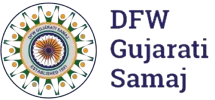 Official DFW Gujarati Samaj organizer logo; the event poster has a conflicting start time.
