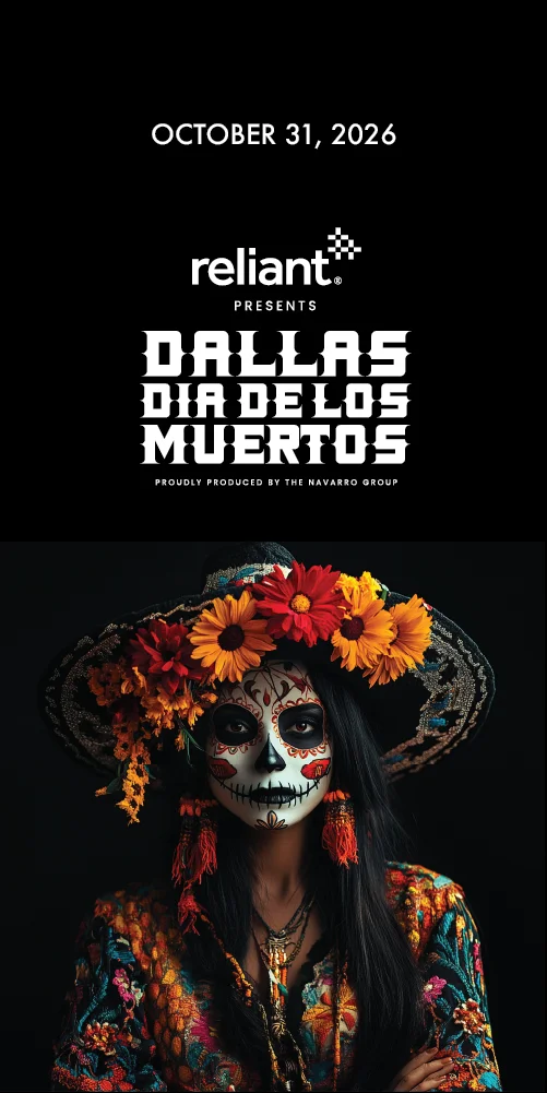 Official Dallas Día de los Muertos artwork dated October 31, 2026.