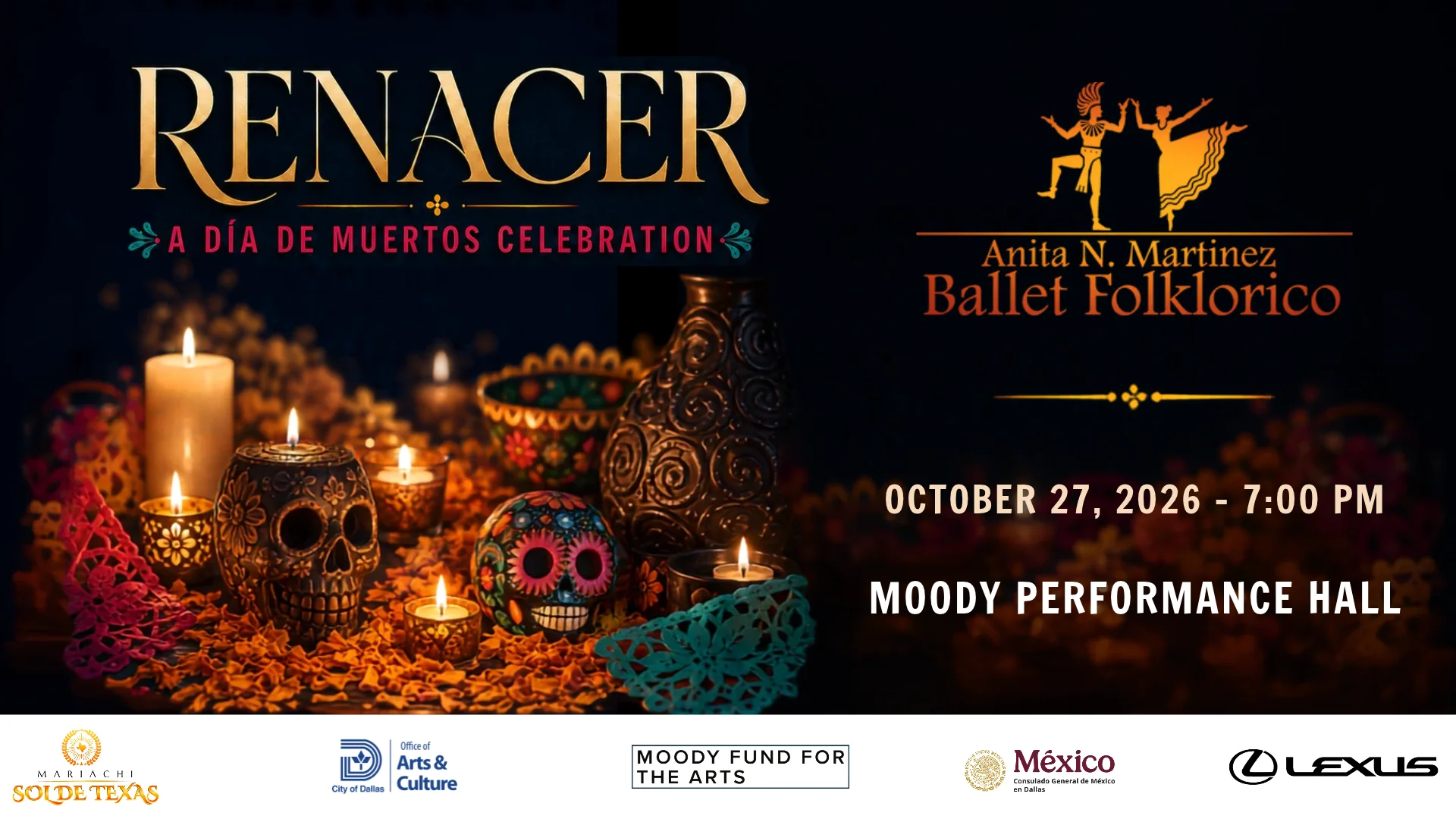 Official Renacer poster for October 27, 2026 at Moody Performance Hall.