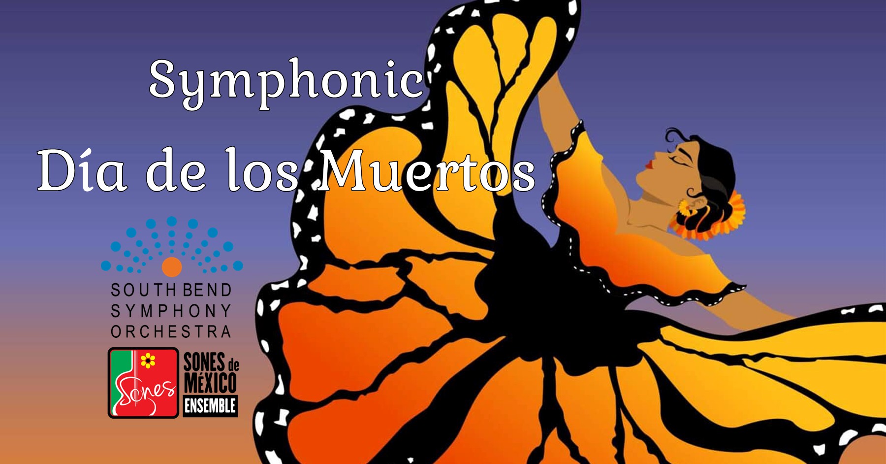 Official artwork for the symphonic Día de los Muertos concert in South Bend.