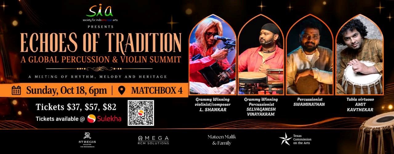 Official Echoes of Tradition poster naming L. Shankar, Selvaganesh Vinayakram, Swaminathan and Amit Kavthekar, October 18 at 6 PM in MATCHBOX4.