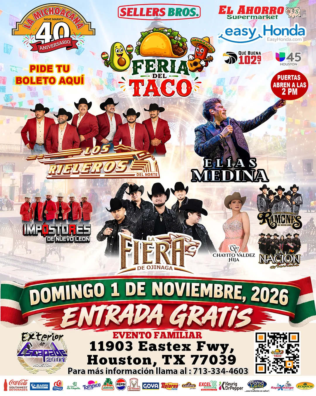 Official Feria del Taco Houston poster for November 1, 2026