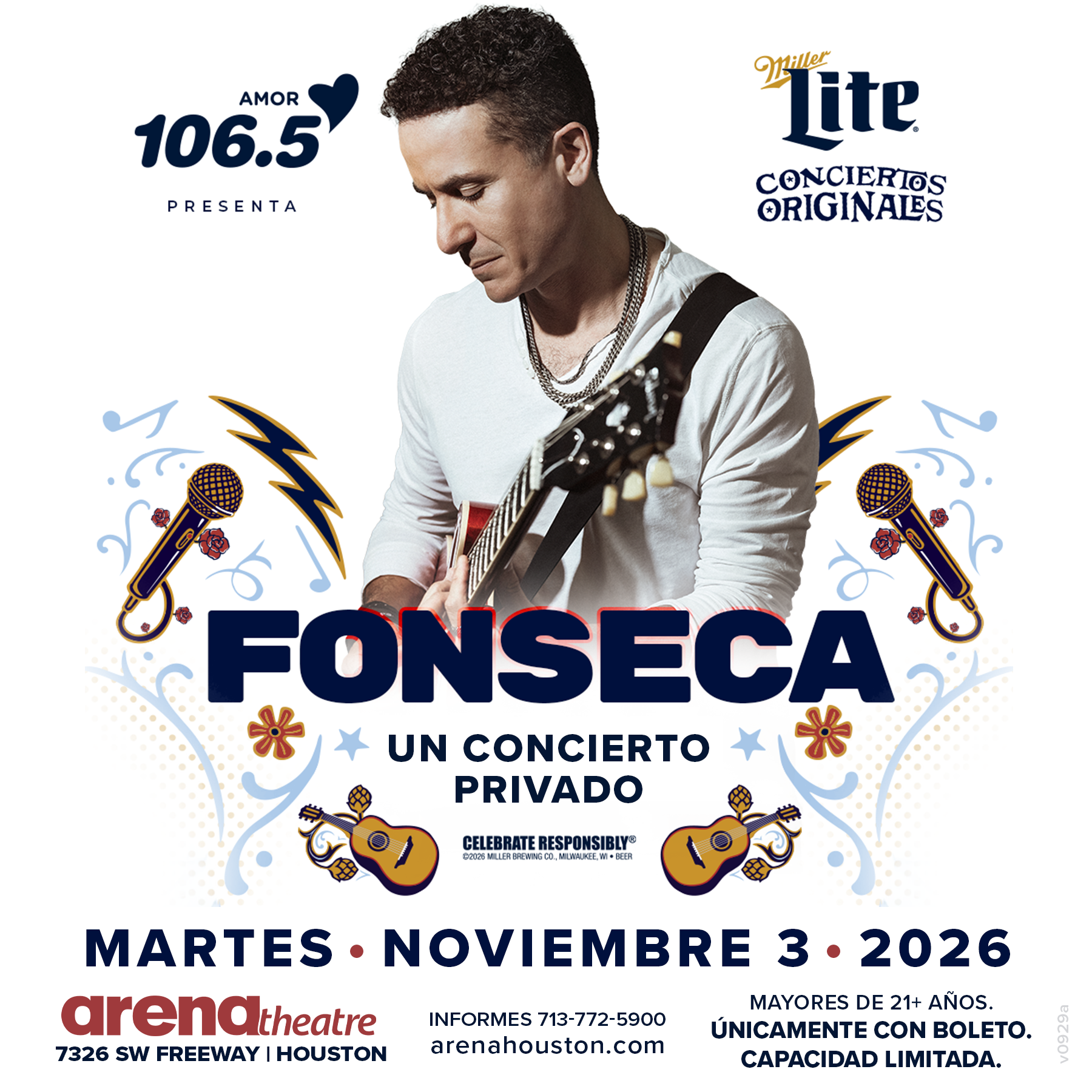 Official square promotional artwork for the Fonseca Conciertos Originales show at Arena Theatre.