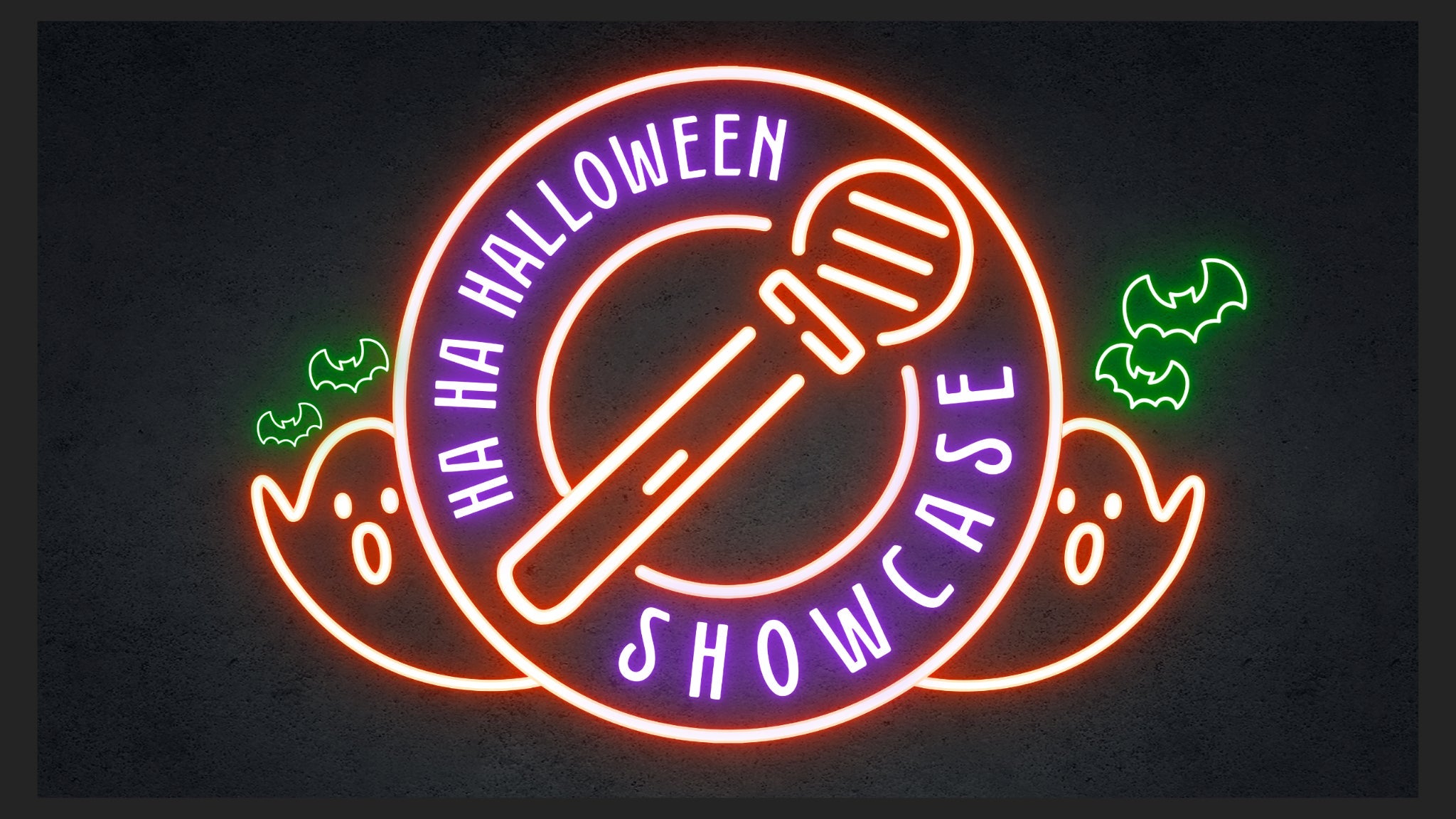 Official artwork for the Ha Ha Halloween Showcase from the Punch Line Houston event listing.