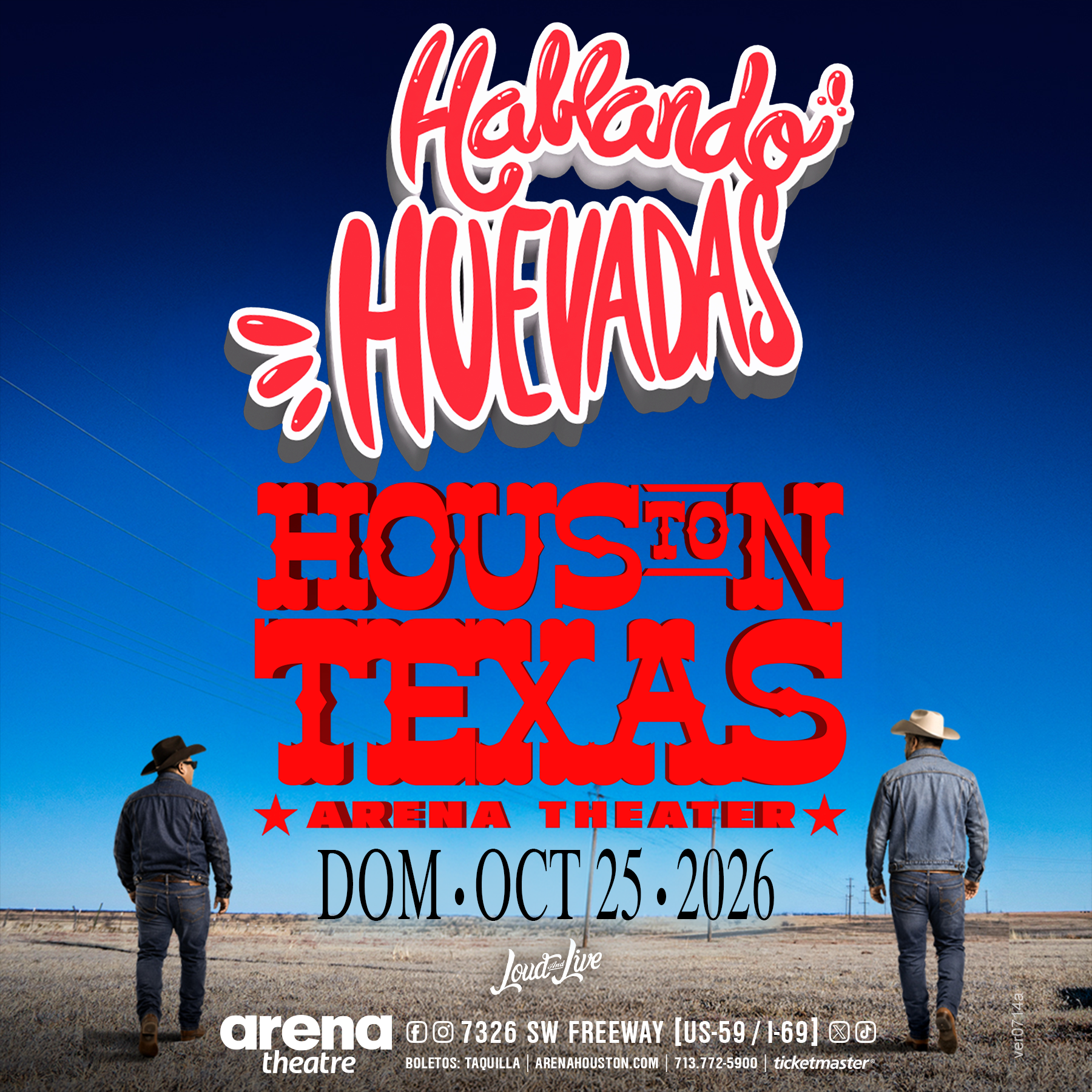 Official square promotional artwork for Hablando Huevadas at Arena Theatre.