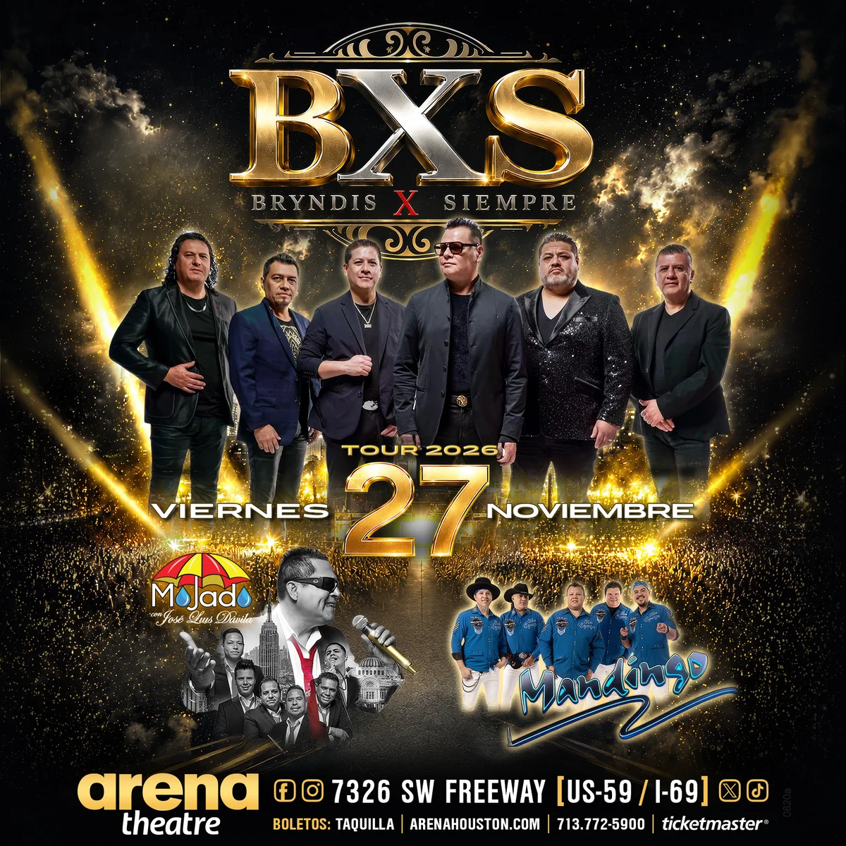 Official Arena Theatre poster for BXS, Mojado & Mandingo, dated 11/27/2026.