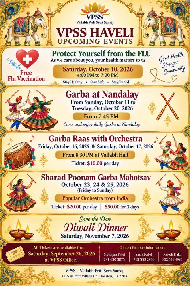 Official VPSS Haveli October–November 2026 program poster.