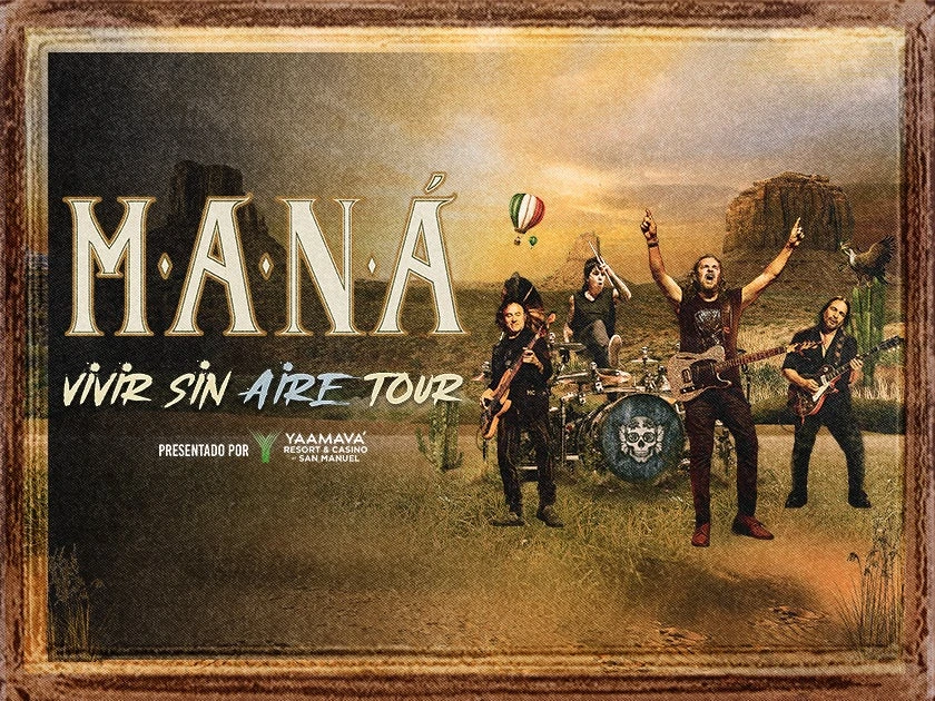 Official MANÁ Vivir Sin Aire tour artwork published by Toyota Center.