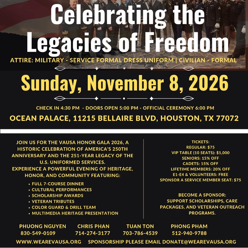 Official VAUSA HONOR Gala 2026 invitation showing November 8, Ocean Palace and the evening itinerary.