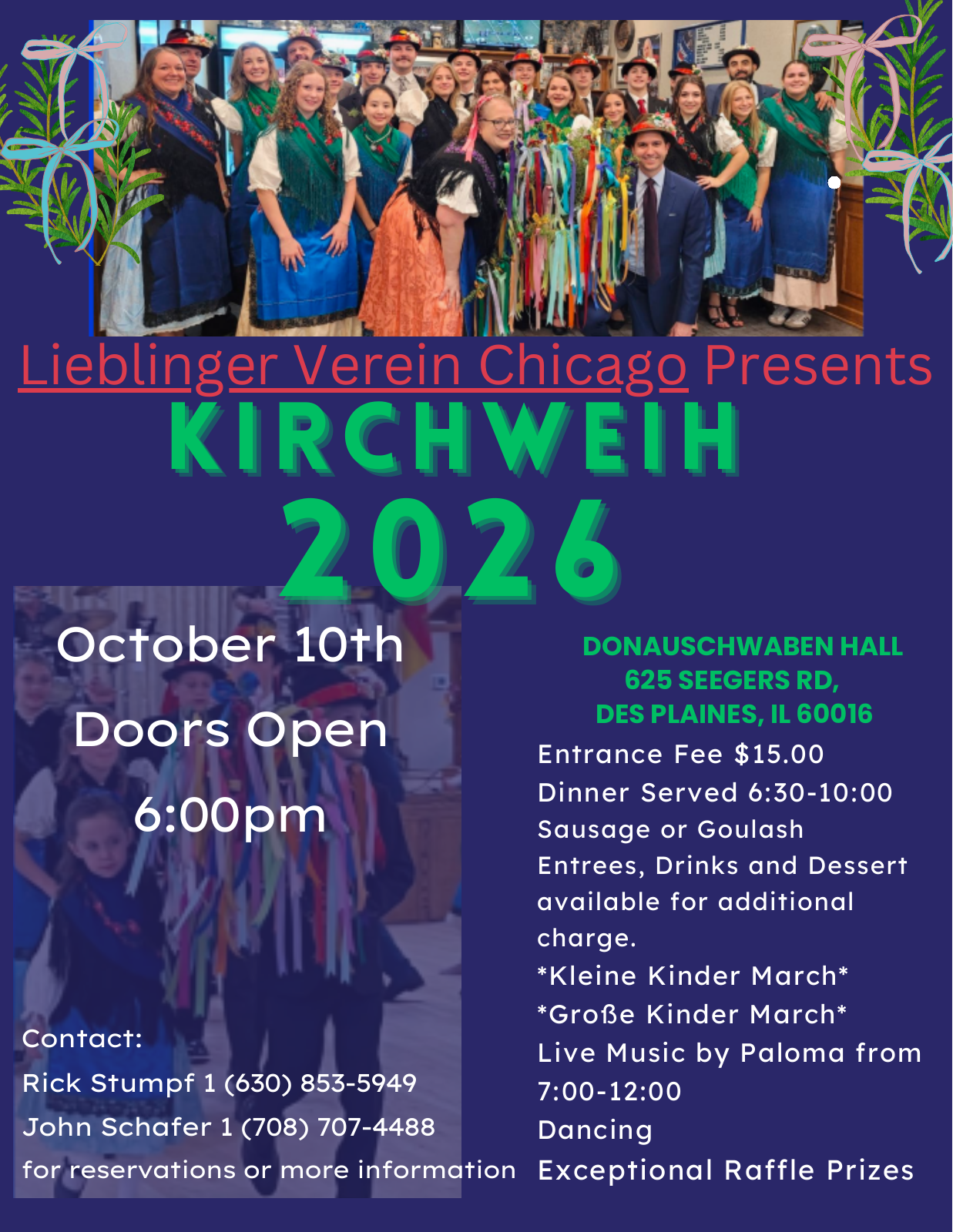Official Lieblinger Verein Kirchweih 2026 flyer with traditional dress, October 10 date and event schedule