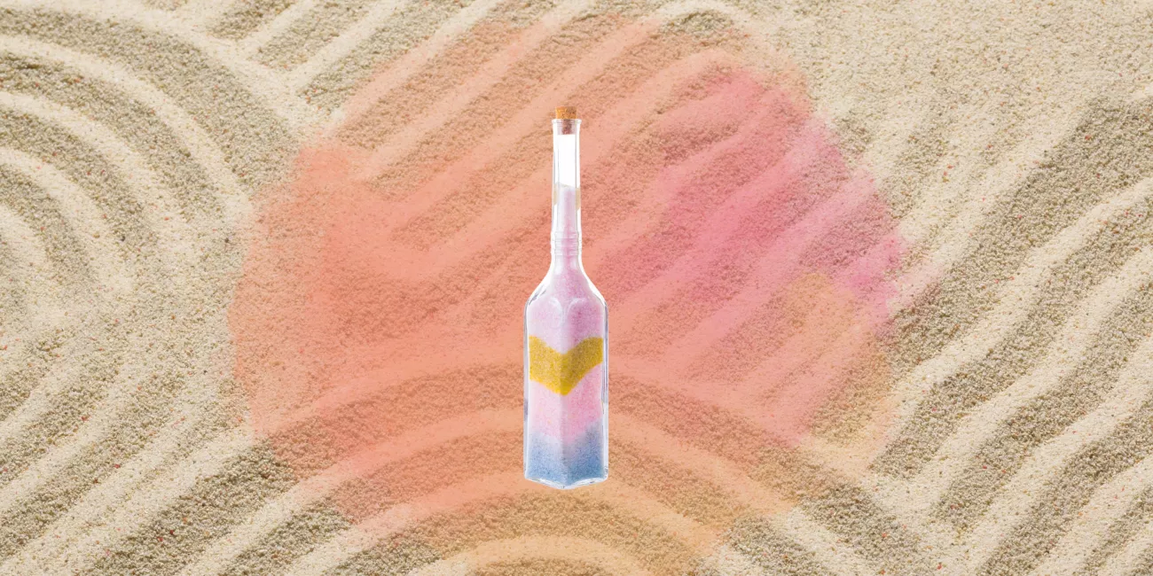Official museum workshop illustration: colored sand in a bottle