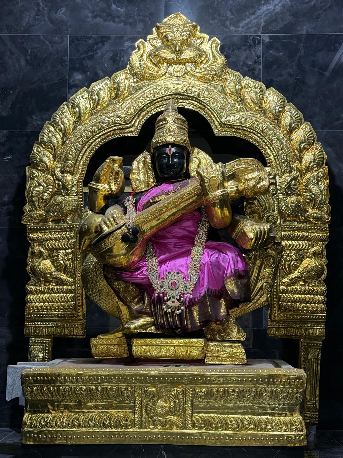 Image of Saraswathi Devi from the temple's event listing.