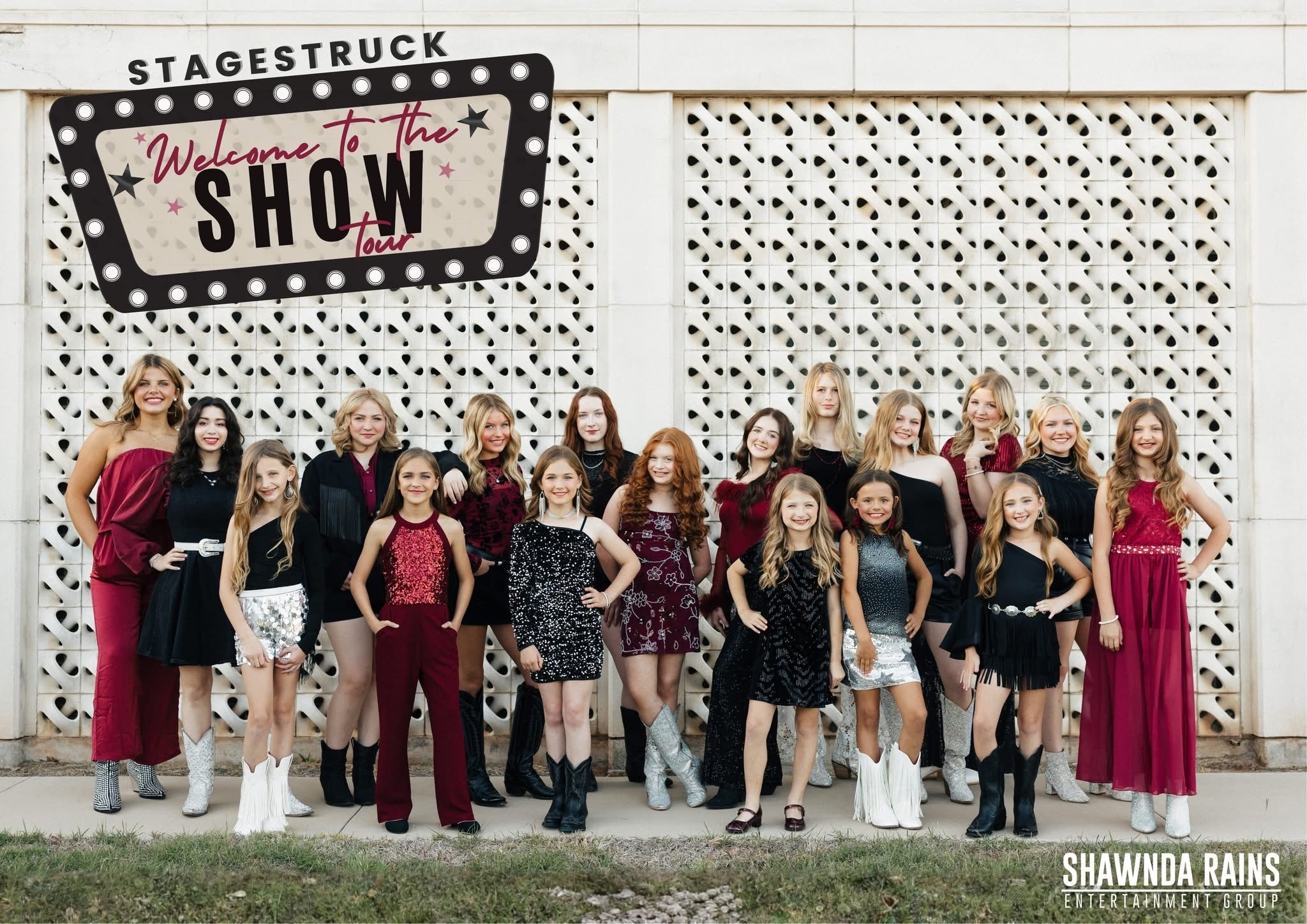 Official artwork for the Shawnda Rains Entertainment "Stagestruck" performance on the Texas Christkindl Market schedule.