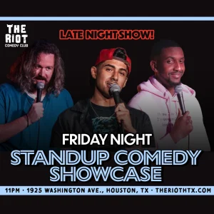 Promotional graphic from The Riot's late showcase series, as shown on the venue's event listing.