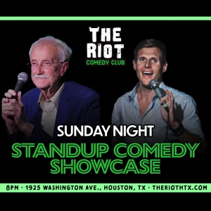 Official artwork for the Sunday night stand-up comedy showcase at The Riot Comedy Club, as listed on the venue's site.