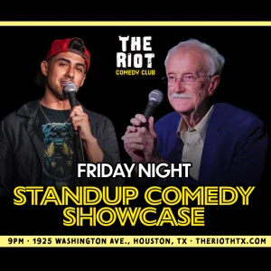 Official promotional artwork for The Riot's Friday Night Standup Comedy Showcase.
