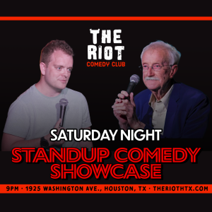 Promotional artwork for The Riot's Saturday night standup comedy showcase.