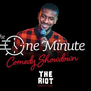 Official event artwork for The One Minute Comedy Showdown with Jeff Joe, listed on The Riot's show calendar.