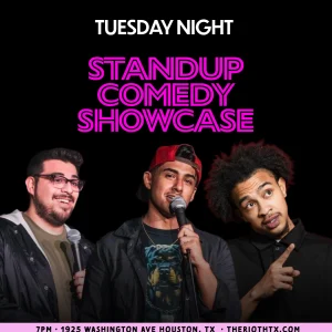 Official artwork for the Tuesday night comedy showcase at The Riot.