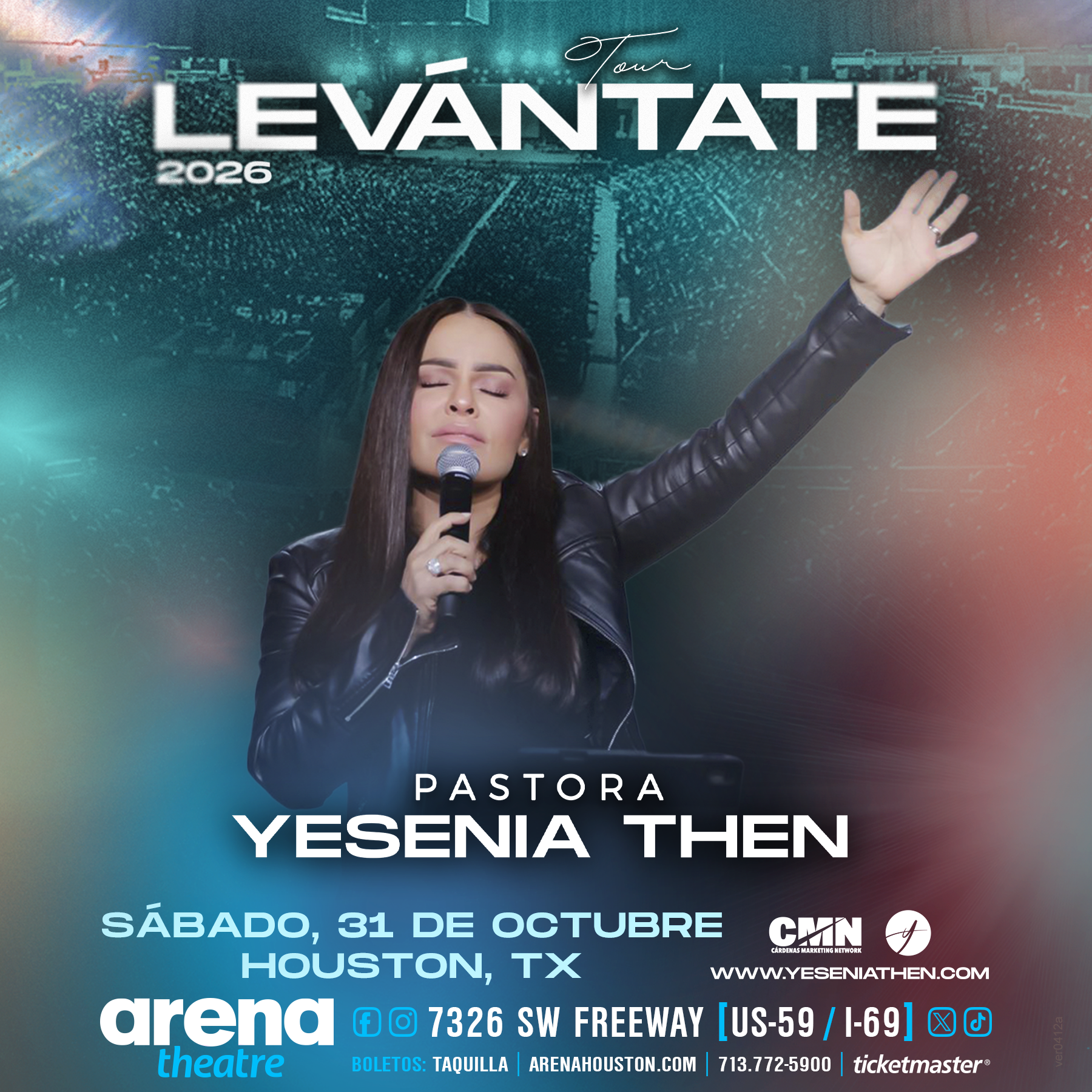 Official square promotional artwork for Yesenia Then's Tour Levántate 2026 at Arena Theatre.